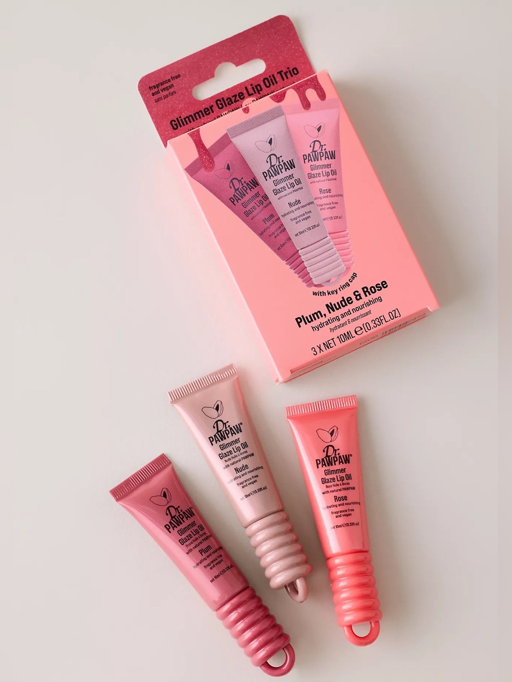 DR. PAWPAW GLIMMER GLAZE LIP OIL TRIO! Plum,Nude+Rose w/Applicators! Fab+F/S NIB